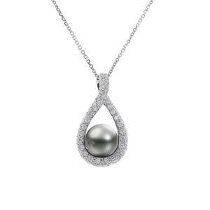 0.60 Ct Diamond & Black Tahitian Pearl Neacklace